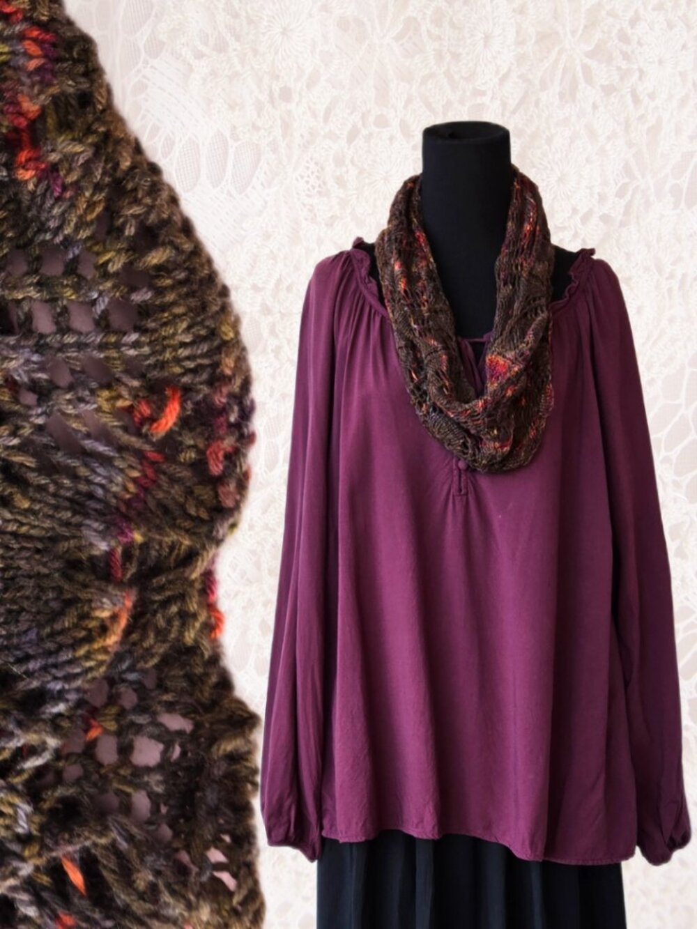 Chocolate Brown Knitted Infinity Loop Scarf Autumn Winter Fashion Boho